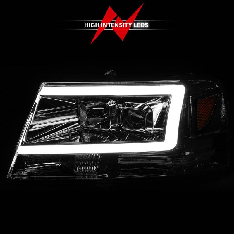 ANZO 2004-2008 Ford F-150 Projector Headlights w/ Light Bar Chrome Housing-Headlights-ANZO-ANZ111542-SMINKpower Performance Parts