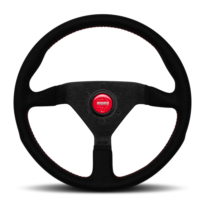 Momo Montecarlo Alcantara Steering Wheel 320 mm - Black/Red Stitch/Black Spokes - momo-montecarlo-alcantara-steering-wheel-320-mm-black-red-stitch-black-spokes