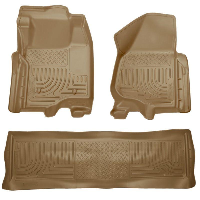 Husky Liners 11-12 Ford SD Crew Cab WeatherBeater Combo Tan Floor Liners (w/o Manual Trans Case)-Floor Mats - Rubber-Husky Liners-HSL98713-SMINKpower Performance Parts