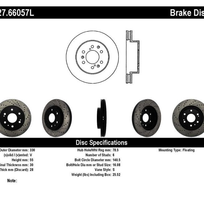 StopTech 05-10 GMC Sierra 1500 (w Rear Drum) / 07-09 GMC Yukon Front Left Slotted & Drilled Rotor-Brake Rotors - Slot & Drilled-Stoptech-STO127.66057L-SMINKpower Performance Parts