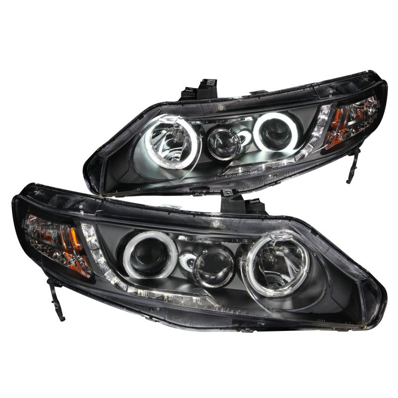 ANZO 2006-2011 Honda Civic Projector Headlights w/ Halo Black (CCFL)-Headlights-ANZO-ANZ121454-SMINKpower Performance Parts