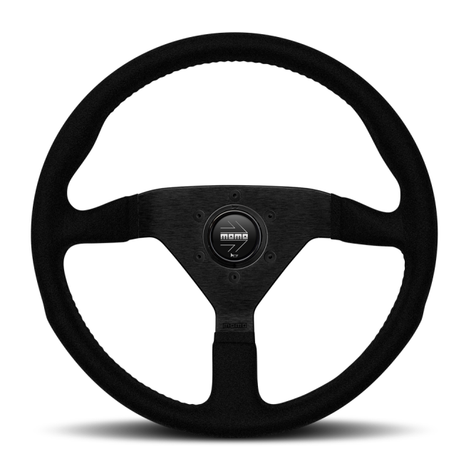 Momo Montecarlo Alcantara Steering Wheel 320 mm - Black/Black Stitch/Black Spokes - momo-montecarlo-alcantara-steering-wheel-320-mm-black-black-stitch-black-spokes