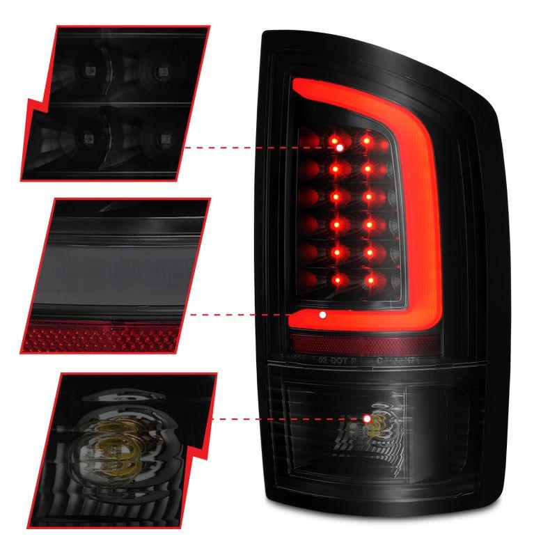 ANZO 2002-2006 Dodge Ram 1500 LED Tail Lights w/ Light Bar Black Housing Smoke Lens-Tail Lights-ANZO-ANZ311369-SMINKpower Performance Parts