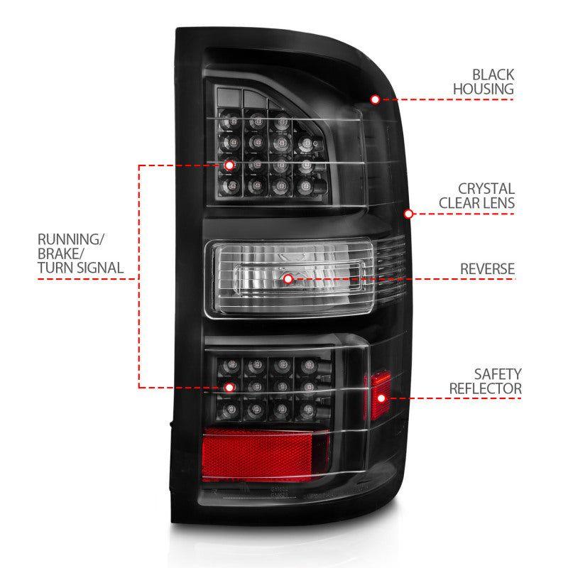 ANZO 2014-2018 GMC Sierra LED Tail Lights Black Housing Clear Lens-Tail Lights-ANZO-ANZ311397-SMINKpower Performance Parts