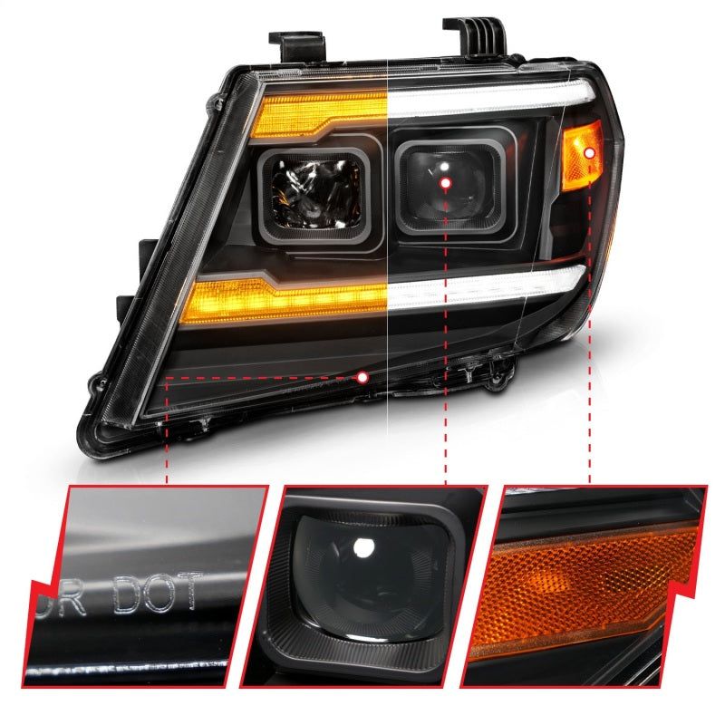 ANZO 09-20 Nissan Frontier Black Projector Plank Style DRL w/ Switchback & Sequential LED DRL - SMINKpower Performance Parts ANZ111597 ANZO