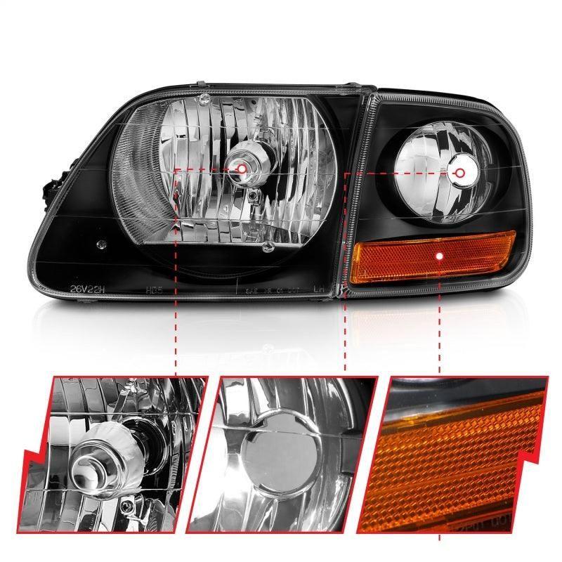 ANZO 1997-2003 Ford F150 Crystal Headlight Black w/ Parking Light - SMINKpower Performance Parts ANZ111460 ANZO