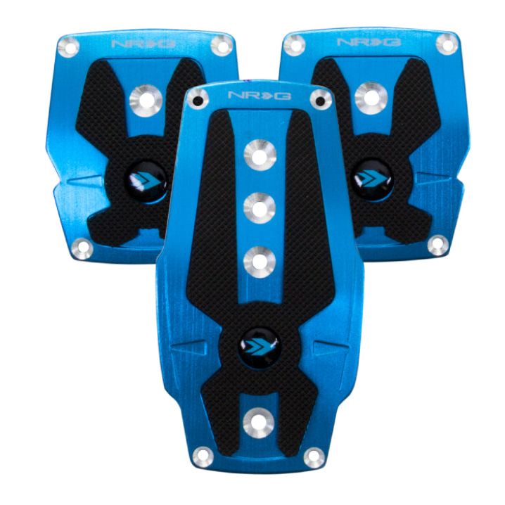 NRG Brushed Aluminum Sport Pedal M/T - Blue w/Black Rubber Inserts