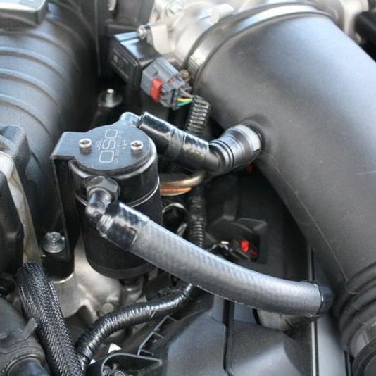 J&L 11-17 Ford Mustang GT (w/Roush/VMP Supercharger) Driver Side Oil Separator 3.0 - Black Anodized-Oil Separators-J&L-JLT3020D-B-SMINKpower Performance Parts