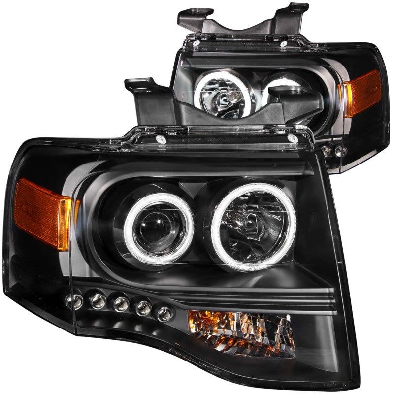 ANZO 2007-2014 Ford Expedition Projector Headlights w/ Halo Black-Headlights-ANZO-ANZ111113-SMINKpower Performance Parts