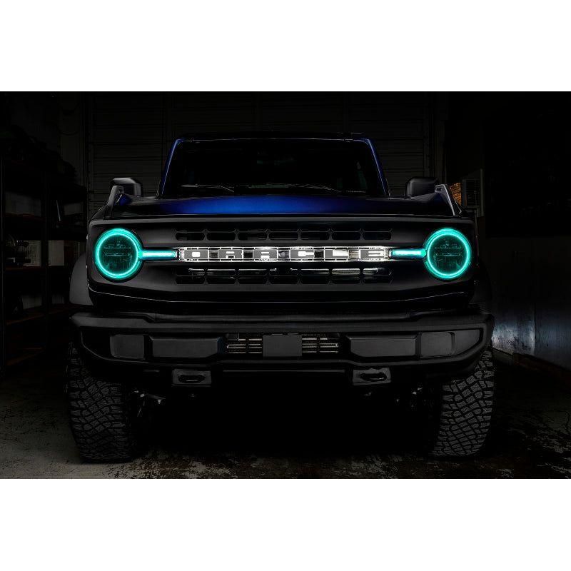 Oracle 21-22 Ford Bronco Headlight Halo Kit w/DRL Bar - Base Headlights ColorSHIFT -w/2.0 Controller - oracle-21-22-ford-bronco-headlight-halo-kit-w-drl-bar-base-headlights-colorshift-w-2-0-controller