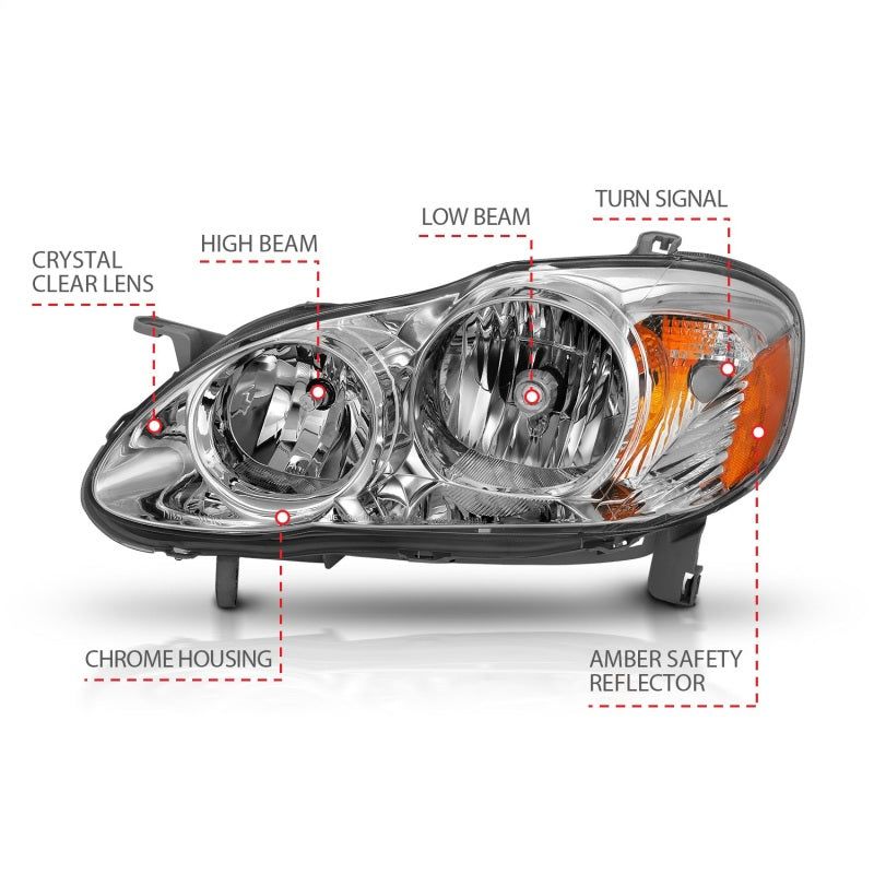 ANZO 2005-2008 Toyota Corolla Crystal Headlight Chrome Amber-Headlights-ANZO-ANZ121540-SMINKpower Performance Parts