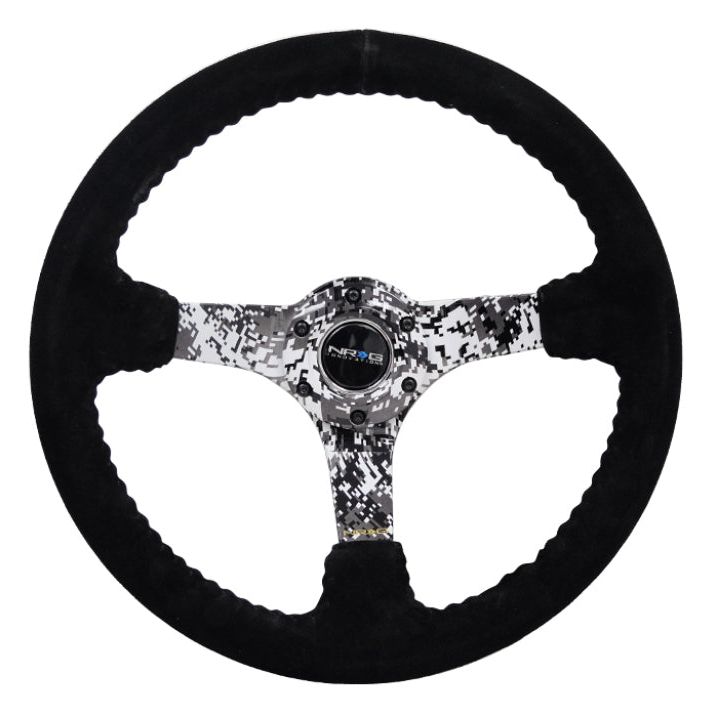 NRG Reinforced Steering Wheel (350mm / 3in. Deep) Blk Suede w/Hydrodipped Digi-Camo Spokes - SMINKpower Performance Parts NRGRST-036DC-S NRG
