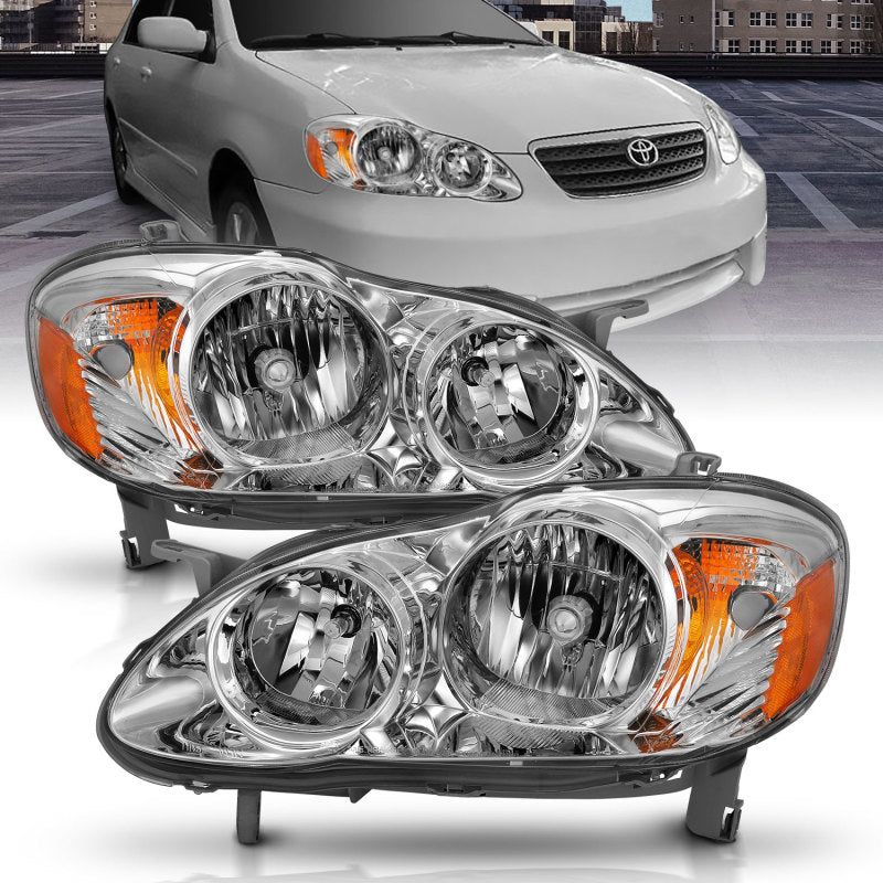 ANZO 2005-2008 Toyota Corolla Crystal Headlight Chrome Amber-Headlights-ANZO-ANZ121540-SMINKpower Performance Parts