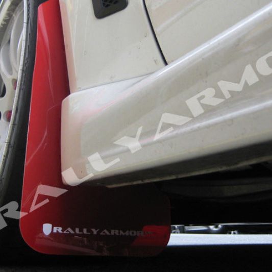 Rally Armor 08-17 Mitsubishi EVO X Red UR Mud Flap w/ White Logo-Mud Flaps-Rally Armor-RALMF10-UR-RD/WH-SMINKpower Performance Parts