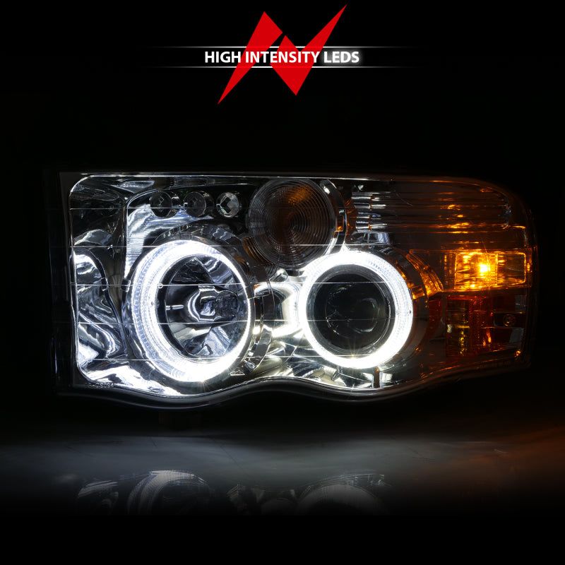 ANZO 2002-2005 Dodge Ram 1500 Projector Headlights w/ Halo Chrome Clear Amber-Headlights-ANZO-ANZ111491-SMINKpower Performance Parts