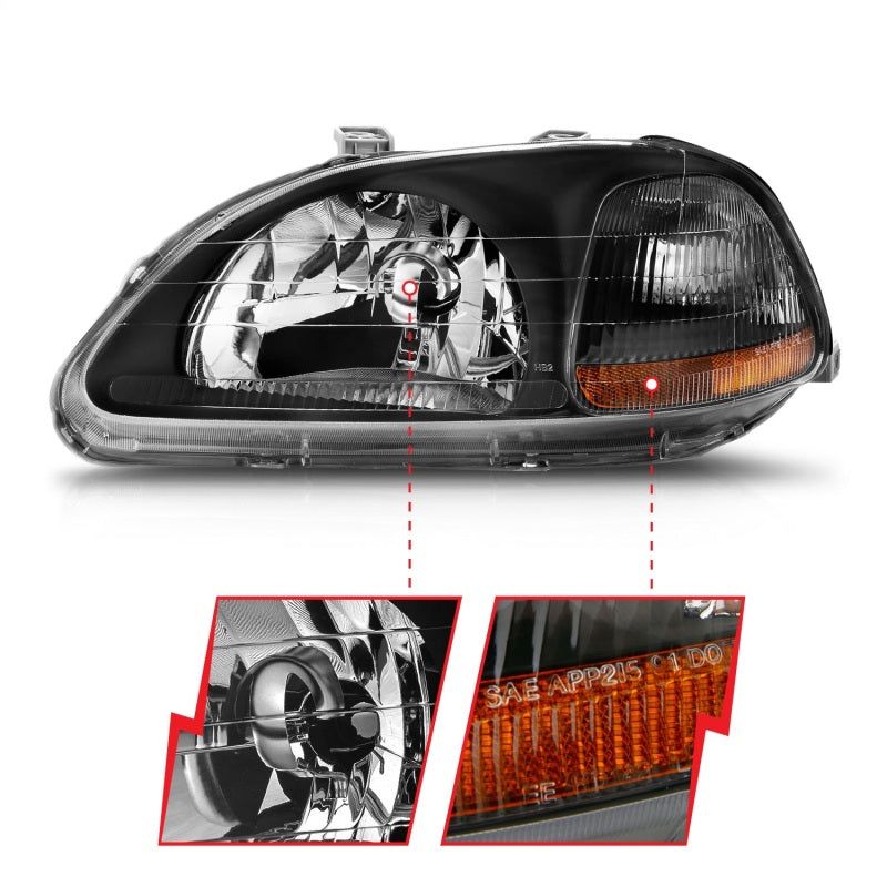 ANZO 1996-1998 Honda Civic Crystal Headlights Black-Headlights-ANZO-ANZ121067-SMINKpower Performance Parts