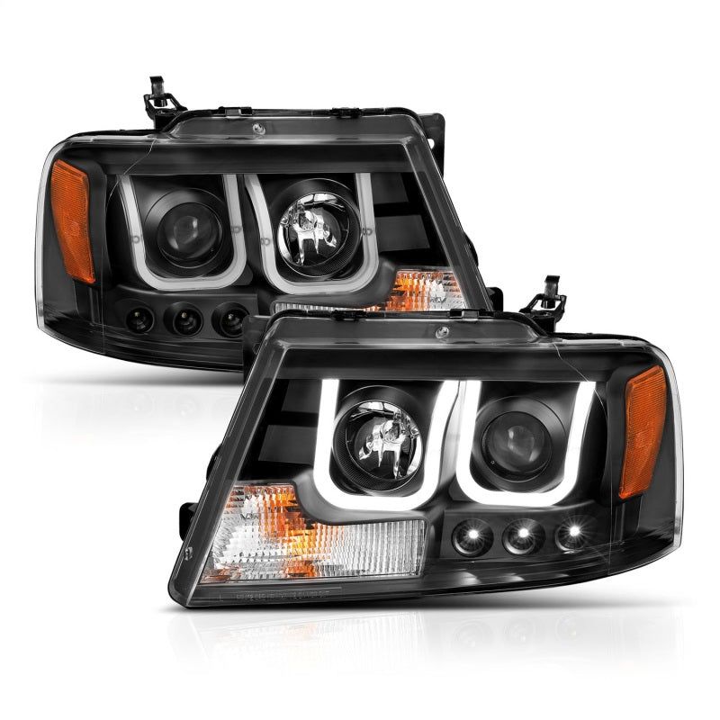 ANZO 2004-2008 Ford F-150 Projector Headlights w/ U-Bar Black-Headlights-ANZO-ANZ111288-SMINKpower Performance Parts