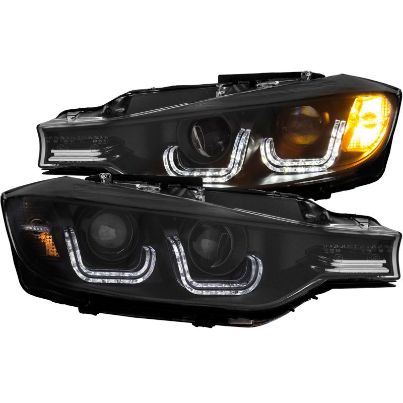 ANZO 2012-2015 BMW 3 Series Projector Headlights w/ U-Bar Black-Headlights-ANZO-ANZ121504-SMINKpower Performance Parts