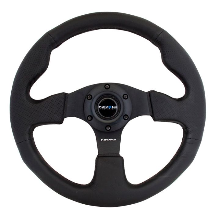 NRG Reinforced Steering Wheel (320mm) Black Leather w/Black Stitching-Steering Wheels-NRG-NRGRST-012R-SMINKpower Performance Parts