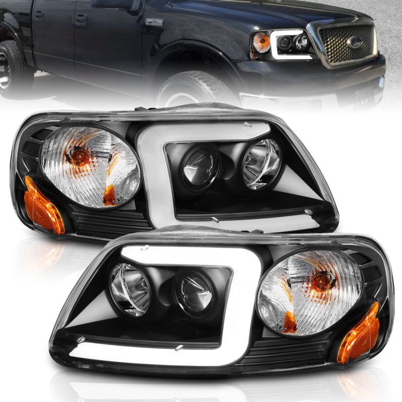 ANZO 1997-2003 Ford F-150 Projector Headlights w/ Light Bar Black Housing - SMINKpower Performance Parts ANZ111503 ANZO