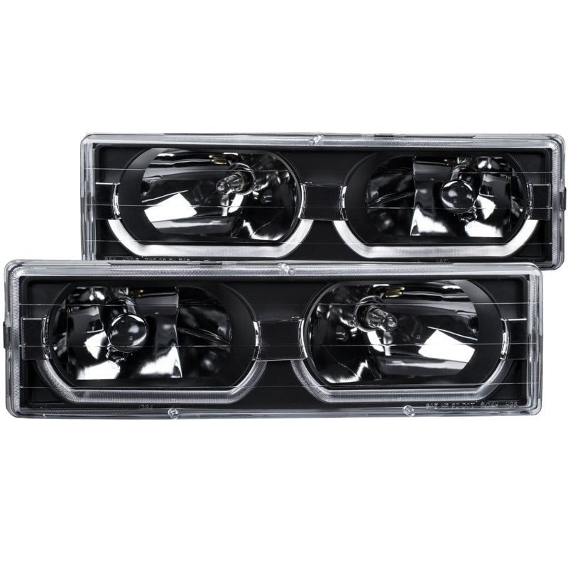 ANZO 1988-1998 Chevrolet C1500 Crystal Headlights Black w/ Low - Brow-Headlights-ANZO-ANZ111299-SMINKpower Performance Parts