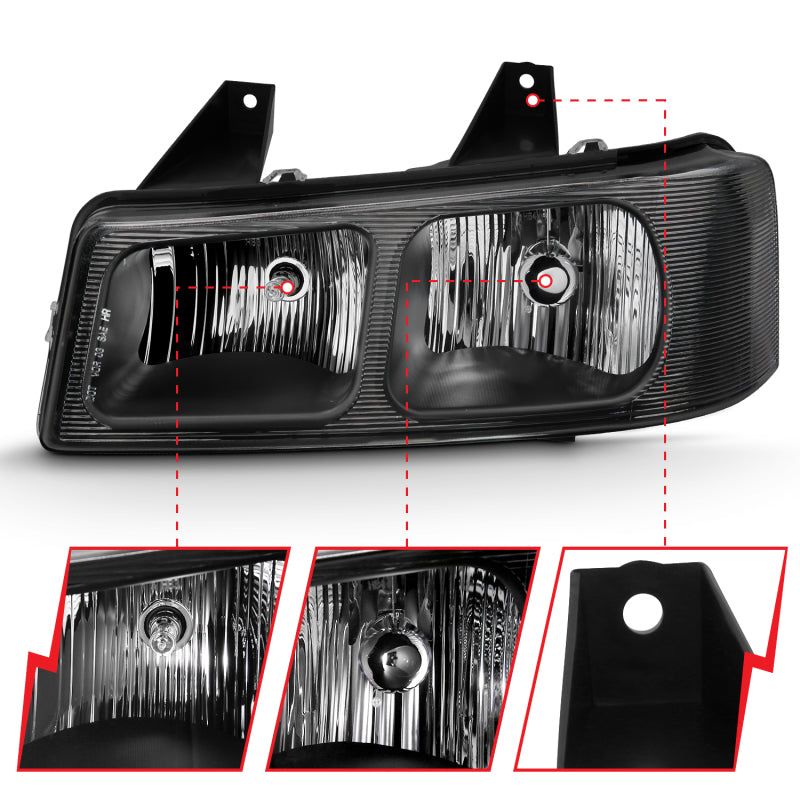 ANZO 2003-2017 Chevy Express Crystal Headlight Black-Headlights-ANZO-ANZ111474-SMINKpower Performance Parts