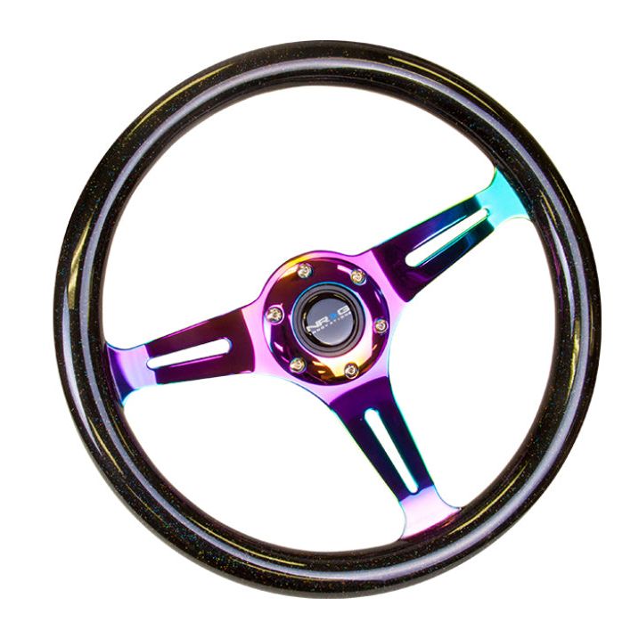 NRG Classic Wood Grain Steering Wheel (350mm) Black Sparkle/Galaxy Color w/Neochrome 3-Spoke-Steering Wheels-NRG-NRGST-015MC-BSB-SMINKpower Performance Parts