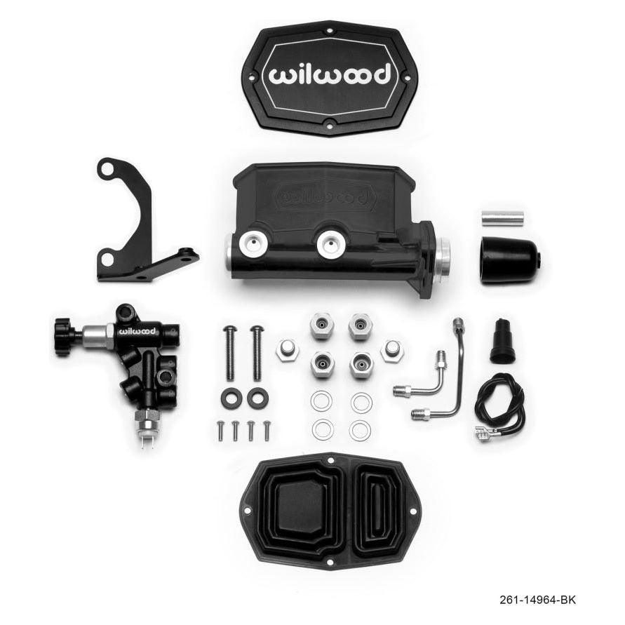 Wilwood Compact Tandem M/C - 1.12in Bore - w/Bracket and Valve - Black - SMINKpower Performance Parts WIL261-14964-BK Wilwood