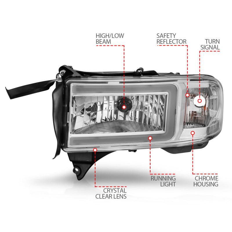 ANZO 94-02 Dodge RAM Crystal Headlight - w/ Light Bar Chrome Housing - SMINKpower Performance Parts ANZ111555 ANZO