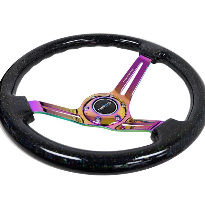 NRG Reinforced Steering Wheel (350mm / 3in. Deep) Blk Multi Color Flake w/ Neochrome Center Mark-Steering Wheels-NRG-NRGRST-018BSB-MC-SMINKpower Performance Parts
