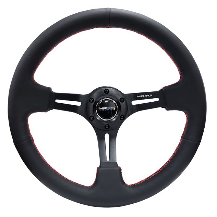 NRG Reinforced Steering Wheel (350mm / 3in. Deep) Black Leather/Red Stitch & Blk 3-Spoke w/Slits-Steering Wheels-NRG-NRGRST-018R-RS-SMINKpower Performance Parts