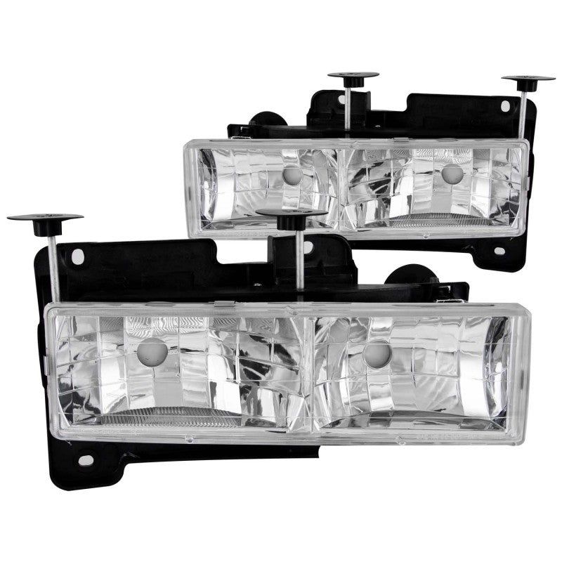 ANZO 1988-1998 Chevrolet C1500 Crystal Headlights Chrome w/o Bulbs-Headlights-ANZO-ANZ111136-SMINKpower Performance Parts