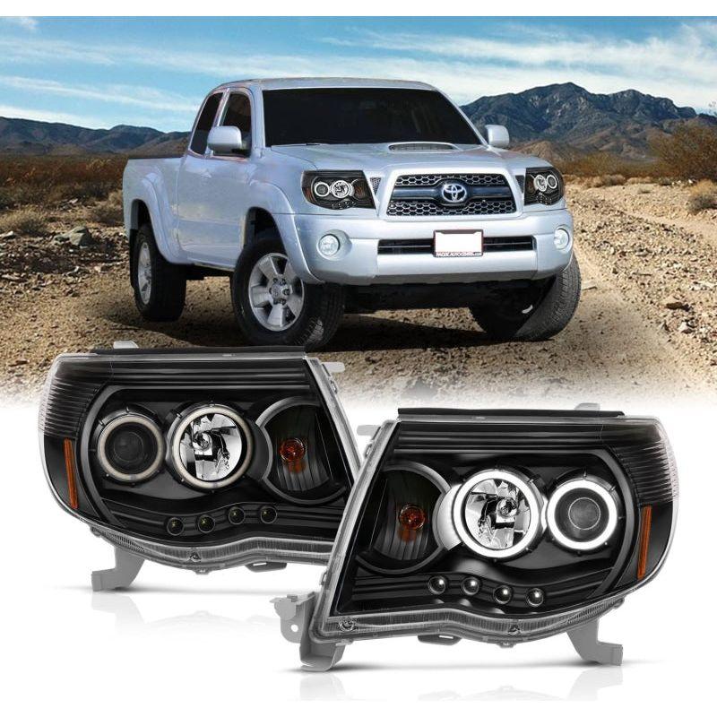 ANZO 2005-2011 Toyota Tacoma Projector Headlights w/ Halo Black-Headlights-ANZO-ANZ121282-SMINKpower Performance Parts