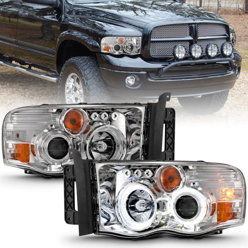 ANZO 2002-2005 Dodge Ram 1500 Projector Headlights w/ Halo Chrome Clear Amber-Headlights-ANZO-ANZ111491-SMINKpower Performance Parts