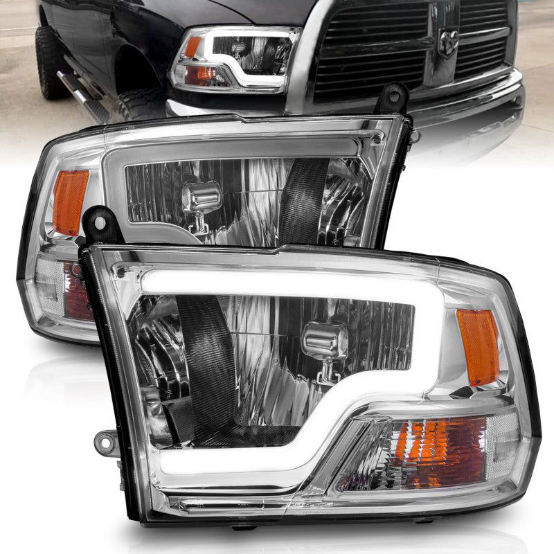 ANZO 2009-2018 Dodge Ram 1500/ 2500/ 3500 Crystal Headlights w/ Light Bar Chrome Housing-Headlights-ANZO-ANZ111516-SMINKpower Performance Parts