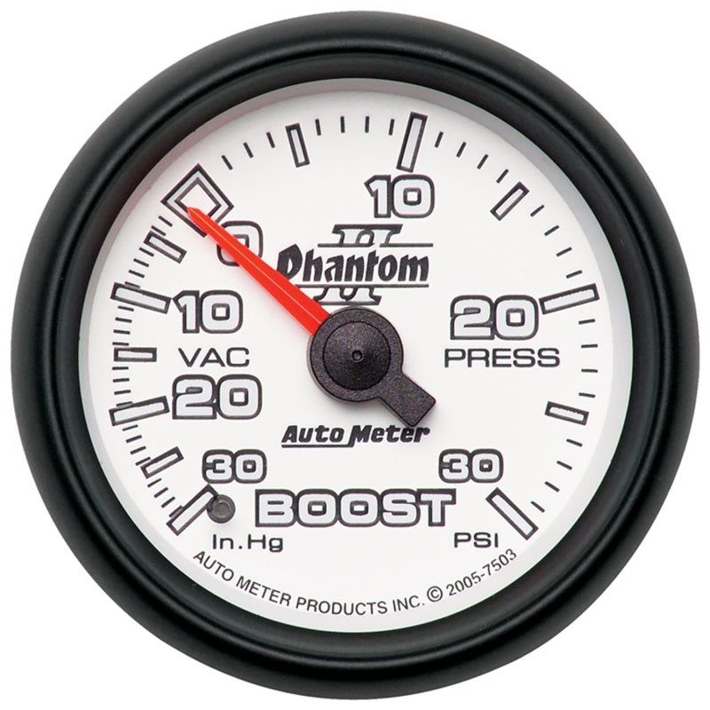 Autometer Phantom II 52.4mm Mechanical Vacuum / Boost Gauge 30 In. HG/30 PSI-Gauges-AutoMeter-ATM7503-SMINKpower Performance Parts