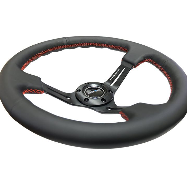 NRG Reinforced Steering Wheel (350mm / 3in. Deep) Black Leather/Red Stitch & Blk 3-Spoke w/Slits-Steering Wheels-NRG-NRGRST-018R-RS-SMINKpower Performance Parts