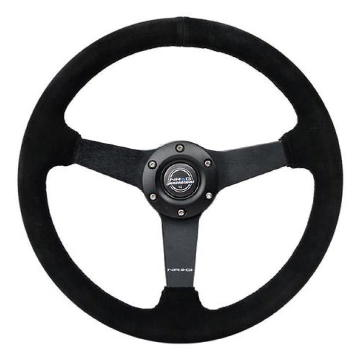 NRG Sport Steering Wheel (350mm / 1.5in Deep) Black Suede/Black Stitch w/Matte Black Solid Spokes-Steering Wheels-NRG-NRGRST-037MB-S-SMINKpower Performance Parts
