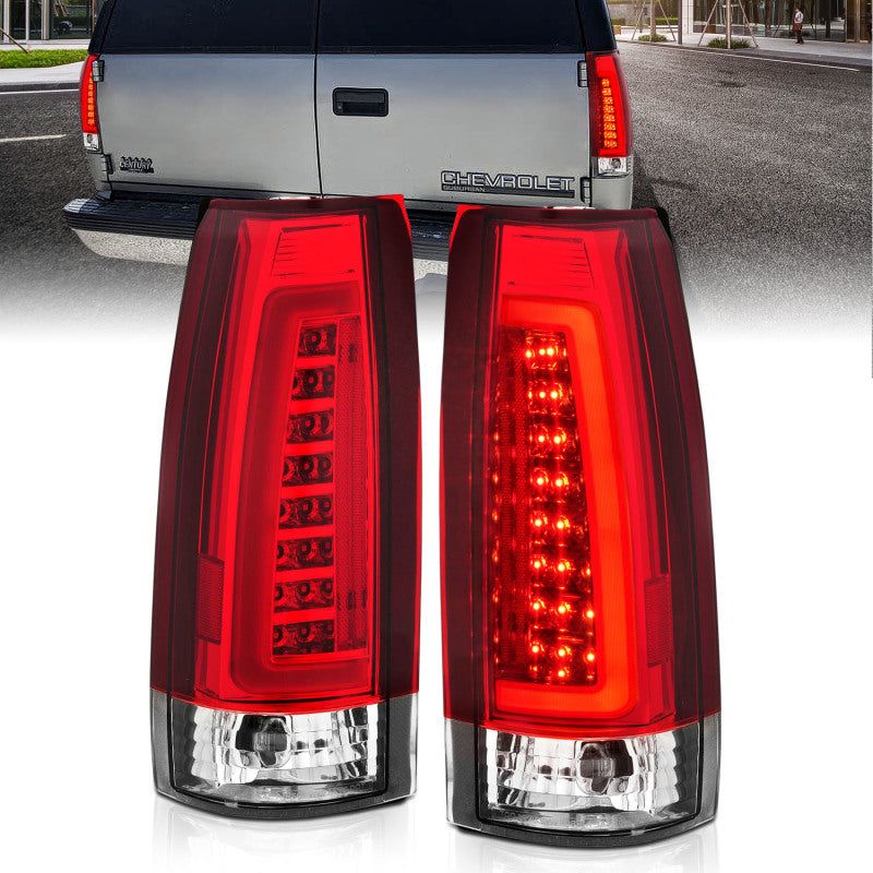 ANZO 1999-2000 Cadillac Escalade LED Taillights Chrome Housing Red/Clear Lens Pair-Tail Lights-ANZO-ANZ311346-SMINKpower Performance Parts