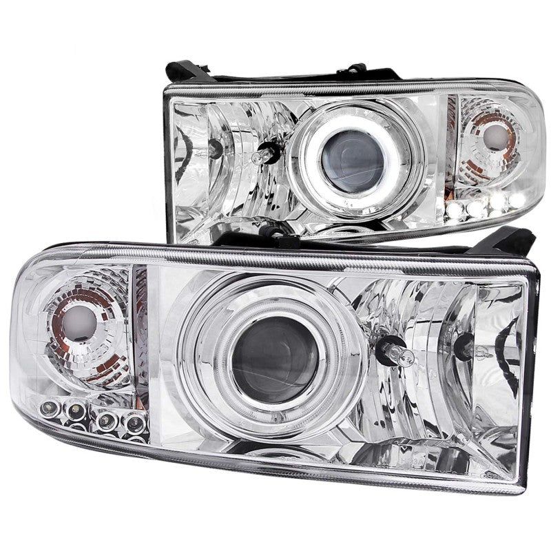 ANZO 1994-2001 Dodge Ram Projector Headlights w/ Halo Chrome-Headlights-ANZO-ANZ111056-SMINKpower Performance Parts