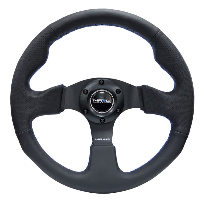NRG Reinforced Steering Wheel (320mm) Black Leather w/Blue Stitching-Steering Wheels-NRG-NRGRST-012R-BL-SMINKpower Performance Parts