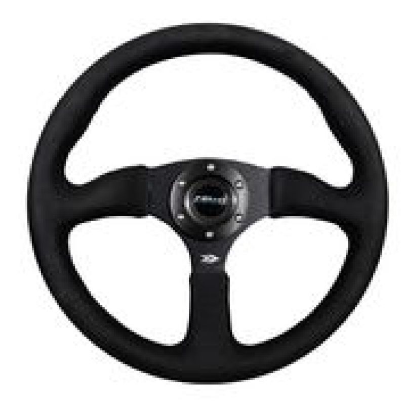 NRG Reinforced Steering Wheel (350mm / 2.5in. Deep)Blk Alcantara Comfort Grip w/4mm Matte Blk Spokes-Steering Wheels-NRG-NRGRST-023MB-SA-SMINKpower Performance Parts