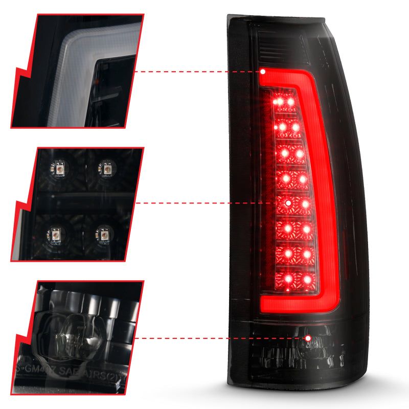 ANZO 1999-2000 Cadillac Escalade LED Taillights Black Housing Smoke Lens Pair-Tail Lights-ANZO-ANZ311345-SMINKpower Performance Parts