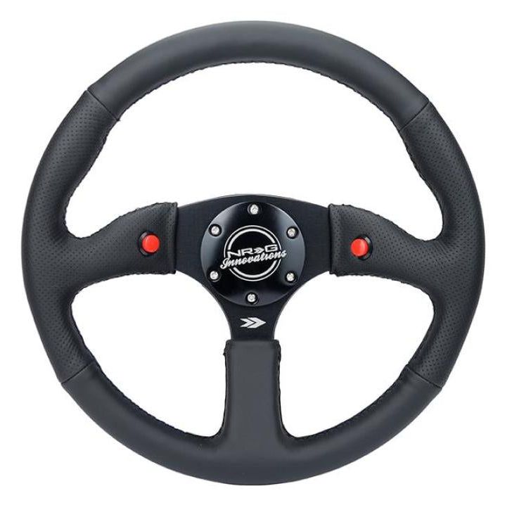 NRG Reinforced Steering Wheel (350mm/ 2.5in. Deep) Sport Leather Racing/ 4mm Matte Black Spoke - SMINKpower Performance Parts NRGRST-023D-R NRG