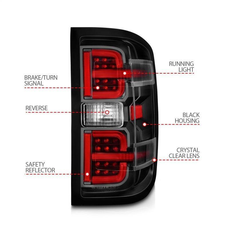 ANZO 15-19 Chevy Silverado 2500HD/3500HD (Halgn Only) LED Tail Lights w/Black Light Bar & Clear Lens - SMINKpower Performance Parts ANZ311425 ANZO