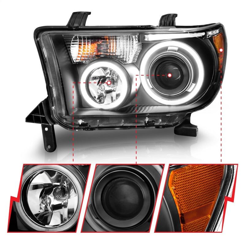 ANZO 2007-2013 Toyota Tundra Projector Headlights w/ Halo Black (CCFL)-Headlights-ANZO-ANZ111174-SMINKpower Performance Parts