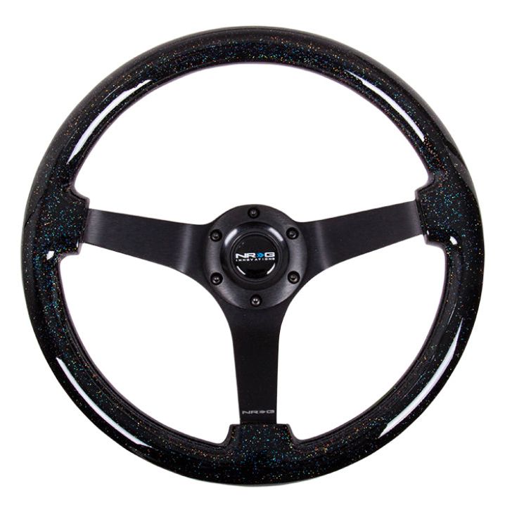 NRG Reinforced Steering Wheel (350mm / 3in Deep) Classic Blk Sparkle Wood Grain w/Blk 3-Spoke Center - SMINKpower Performance Parts NRGRST-036BSB-BK NRG