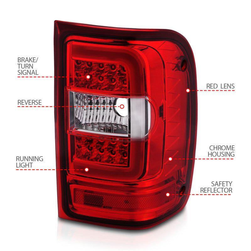 ANZO 2001-2011 Ford Ranger LED Tail Lights w/ Light Bar Chrome Housing Red/Clear Lens - SMINKpower Performance Parts ANZ311393 ANZO