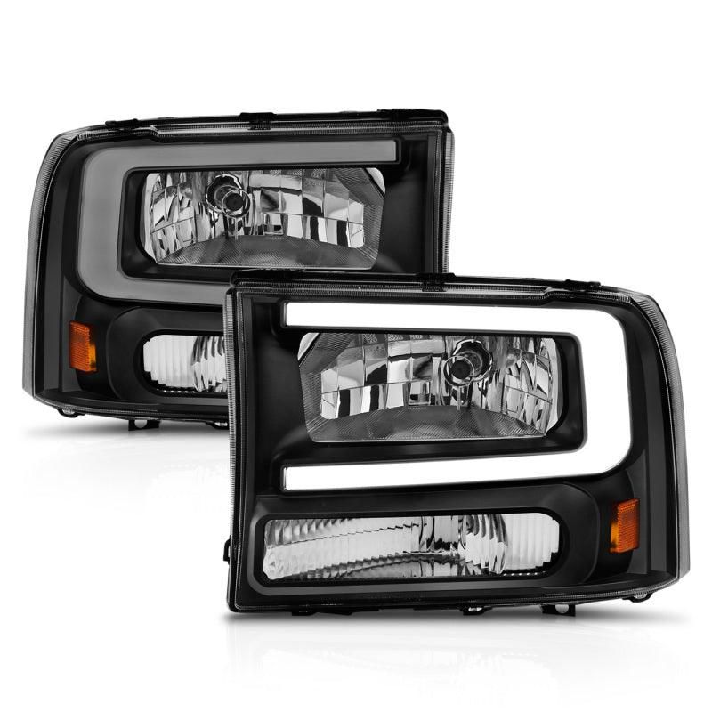 ANZO 99-04 Ford F250/F350/F450/Excursion (excl. 99) Crystal Headlights - w/ Light Bar Black Housing - SMINKpower Performance Parts ANZ111549 ANZO
