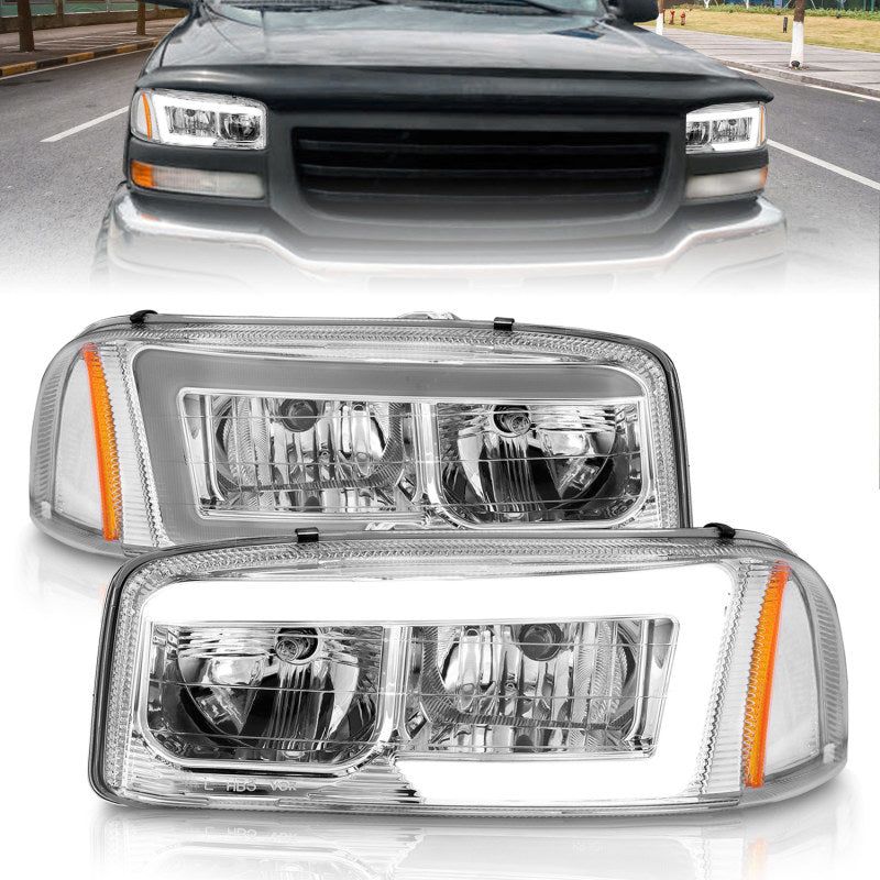 Anzo 99-17 GMC Sierra/Denali Headlights Chrome Amber (w/C Light Bars)-Headlights-ANZO-ANZ111523-SMINKpower Performance Parts